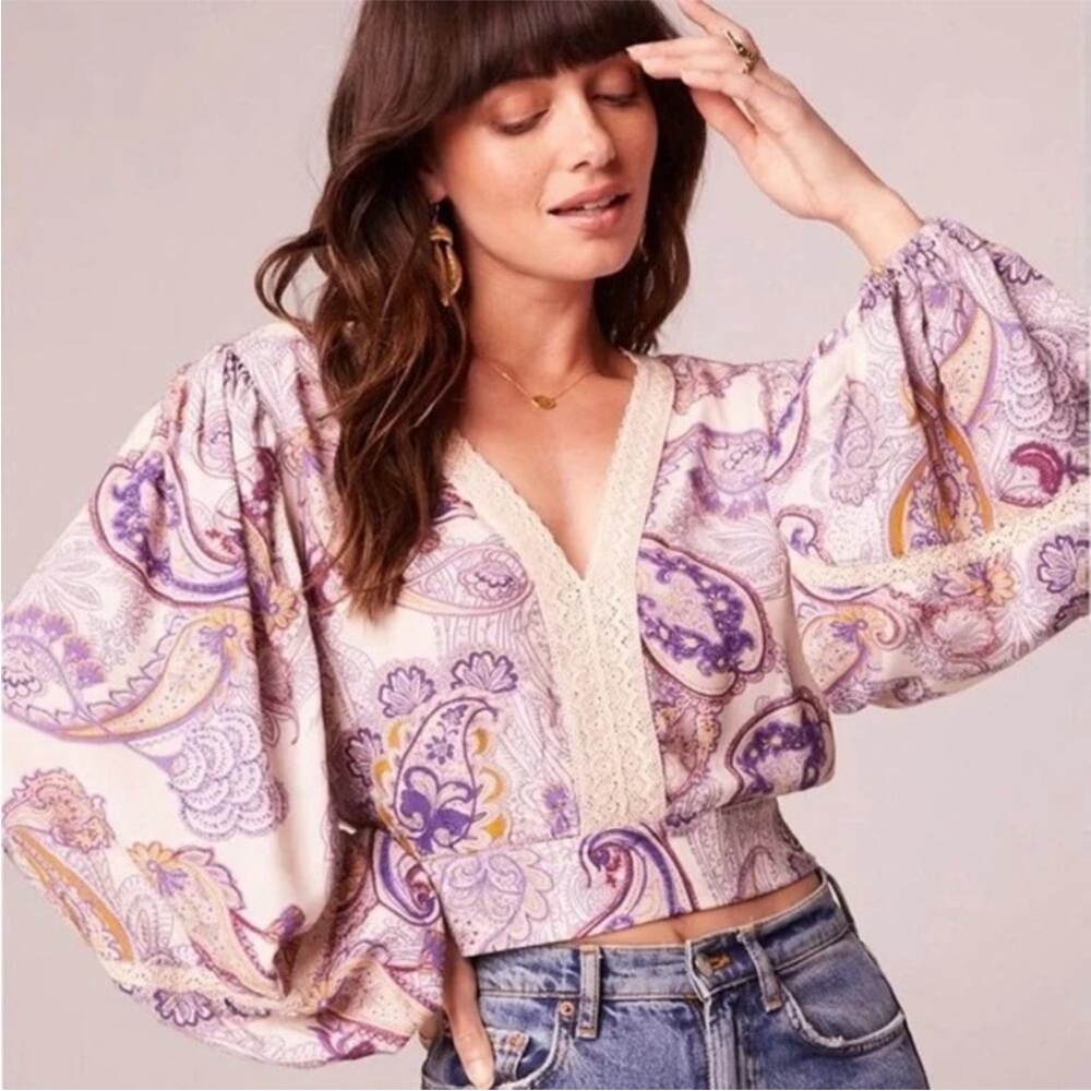 Paisley Lace Trim Crop Top purple & cream - Picture 4 of 8